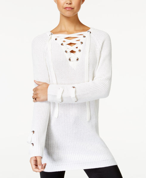 Polly Esther Juniors Lace Up Tunic Sweater